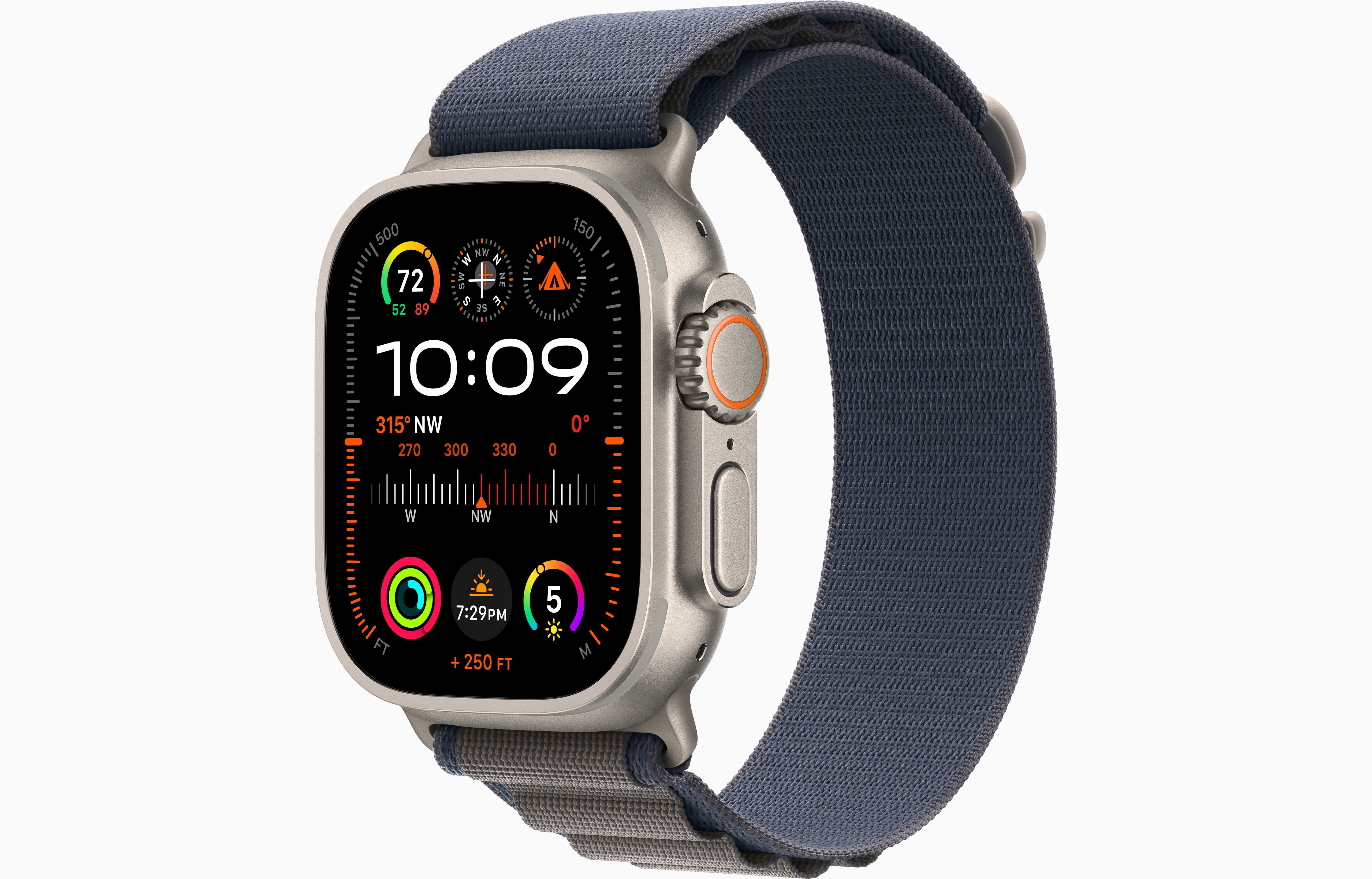 Apple Watch Ultra 2 GPS + Cellular, 49mm 2023 Titanium Case with Blue Alpine Loop - Large